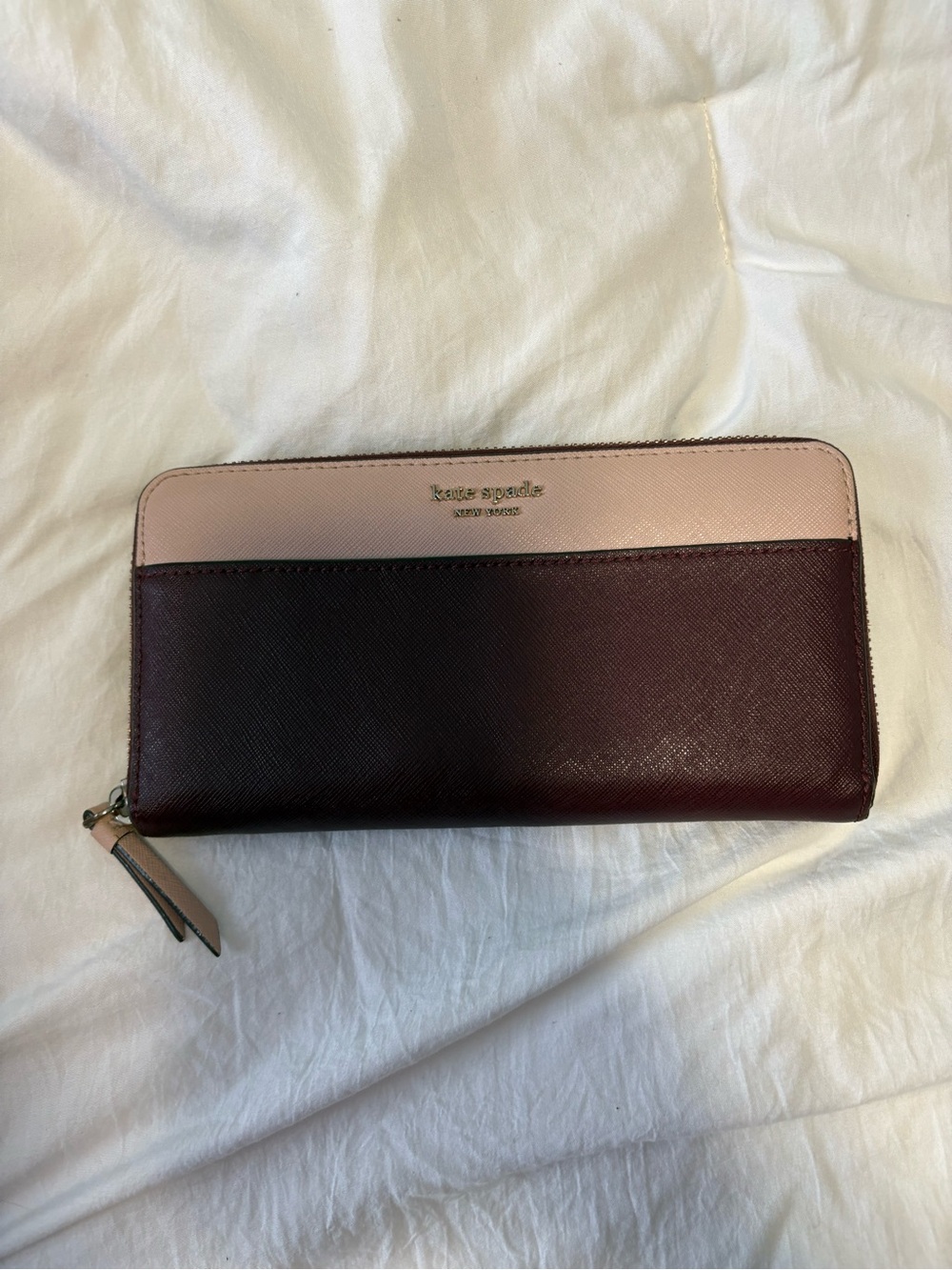 kate spade Two-Tone Blush Pink & Burgundy Zip Around Wallet